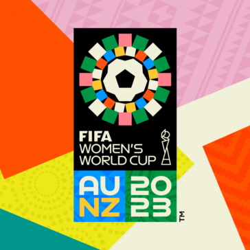 The poster for the FIFA Women's World Cup 2023 against a colourful graphic background