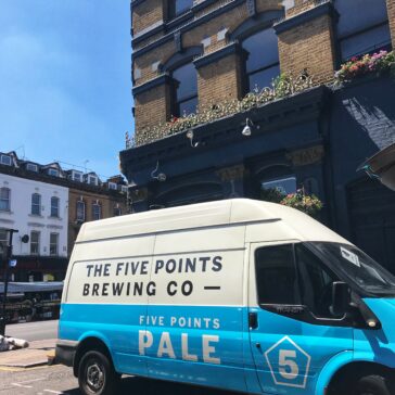 The old Five Points Pale van outside of a pub in Bethnal Green on a sunny day